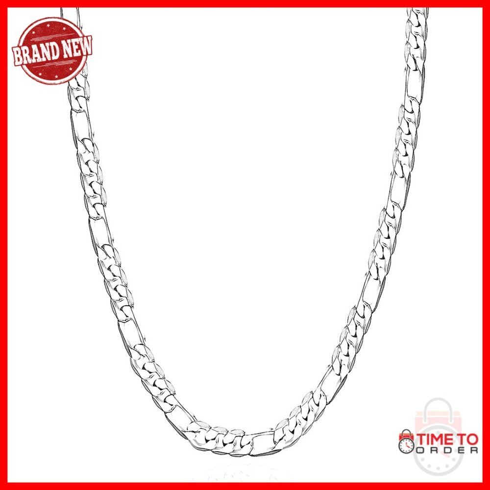 925 Sterling Silver Figaro Chain Necklace 22 Inch Lobster Clasp